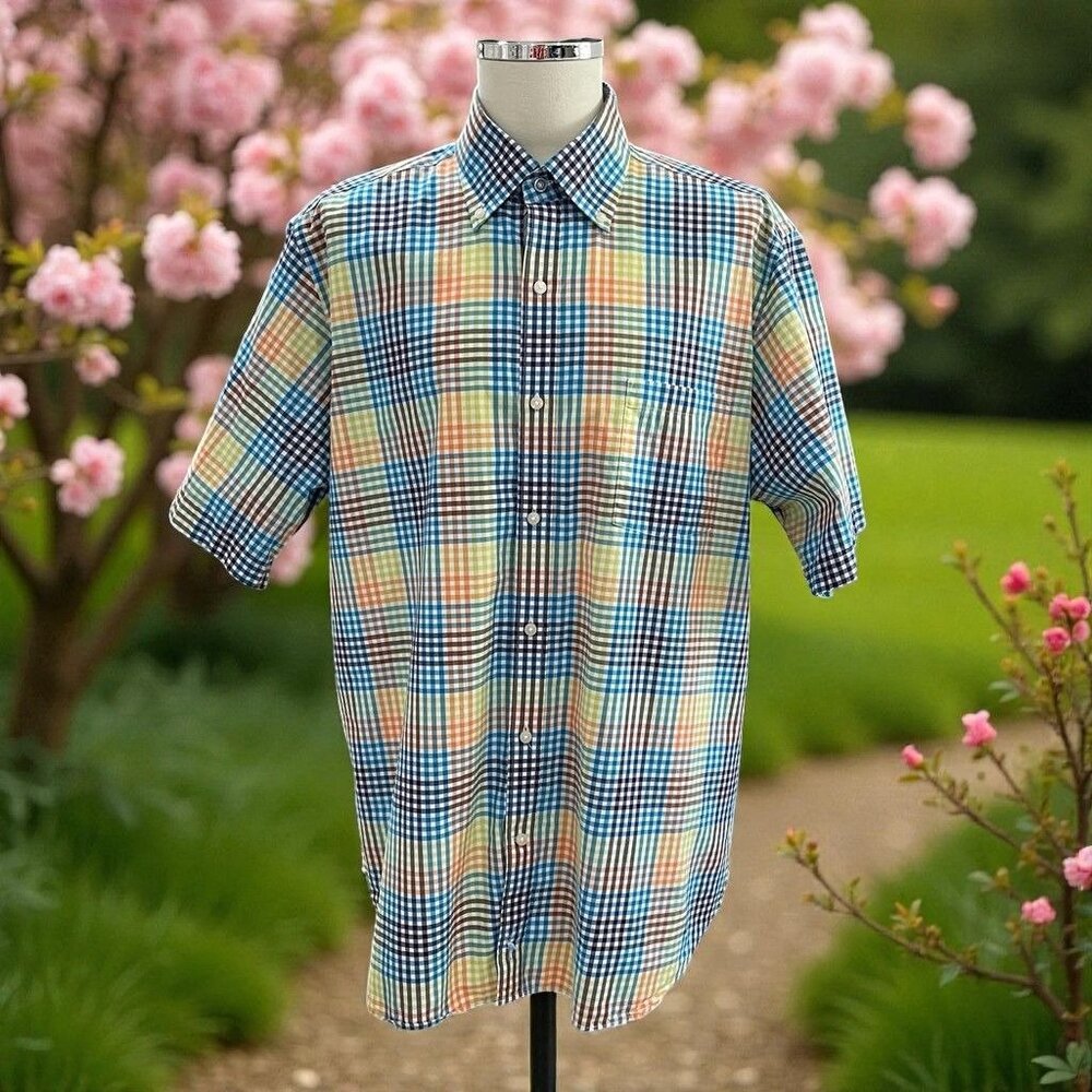 Tailorbyrd XL Mens Plaid Shirt Multicolor Cotton‎ Summer Coastal Preppy Vacation